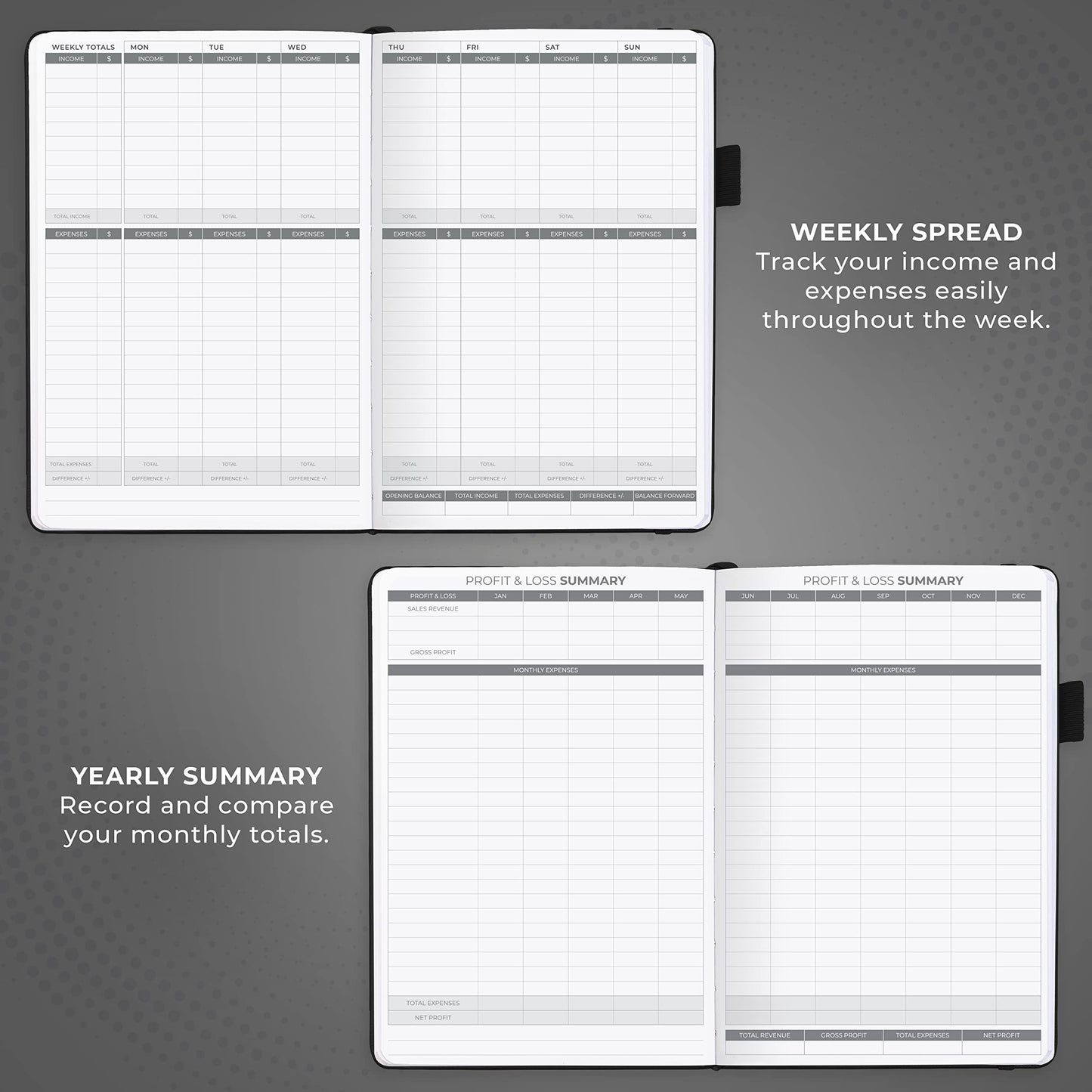 Clever Fox Income & Expense Tracker – Accounting & Bookkeeping Ledger Book for Small Business – 1-Year Record Notebook, A5 (Black)