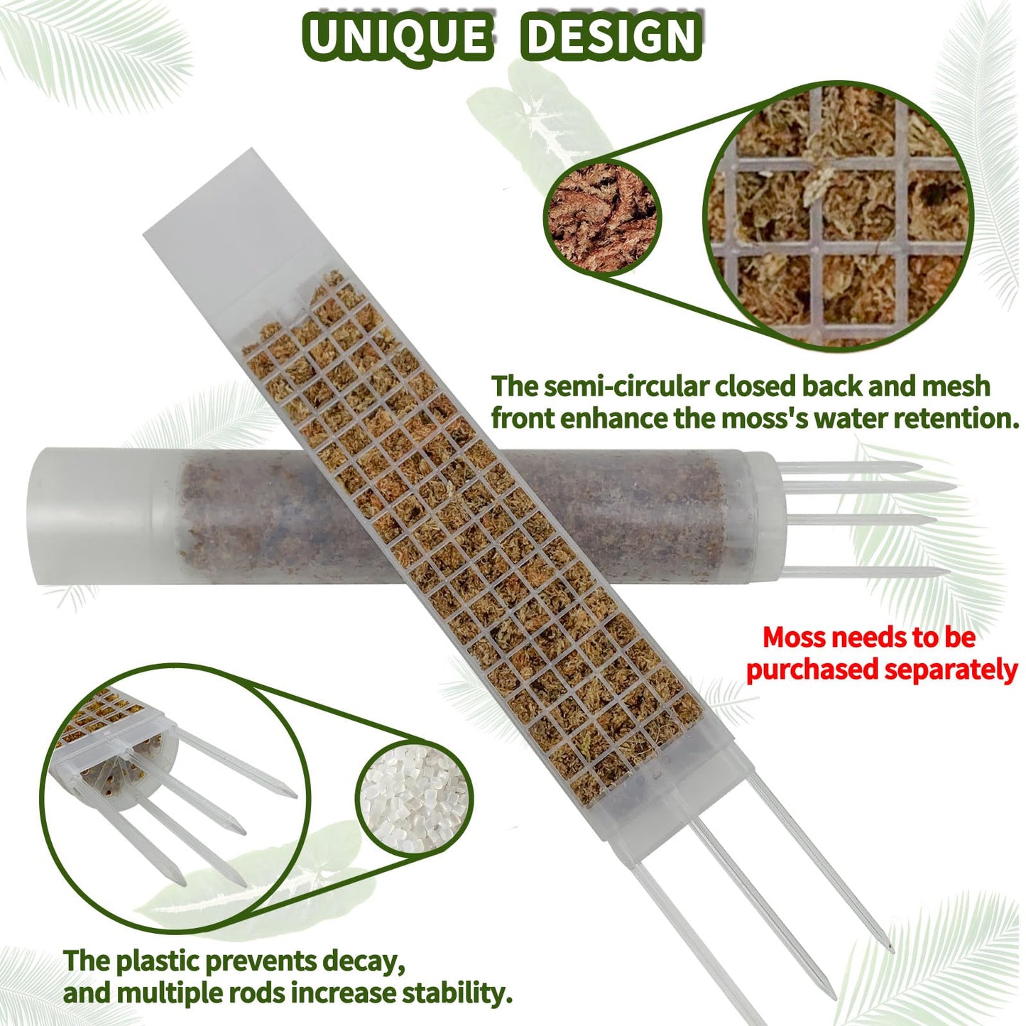 HYYZ 2PCS 18.7-Inch D-Shaped Self-Watering Moss Pole - Plastic Monstera Support for Indoor Climbing Plants. (2, White)