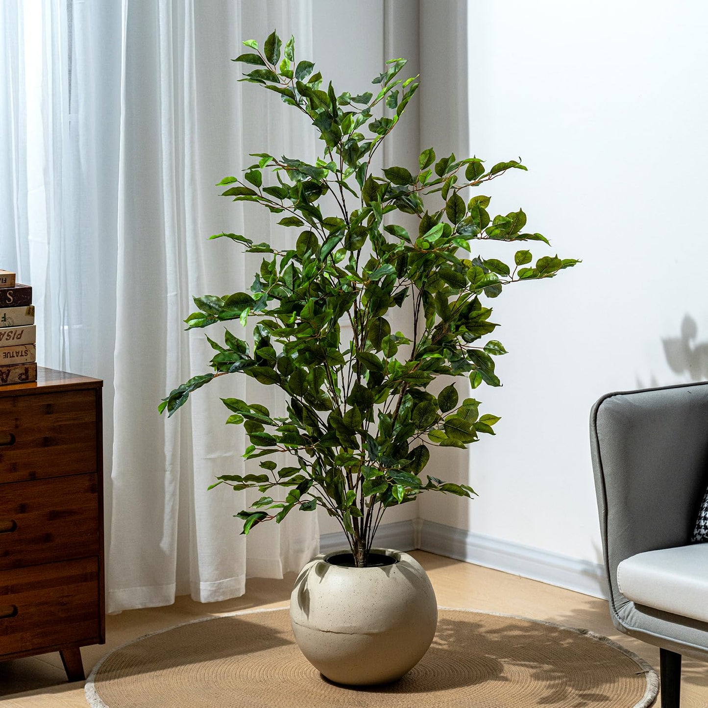 Bailikang Artificial Ficus Tree Indoor 4ft, Large Potted Faux Tree with Realistic Silk Leaves & Trunk for Home Office, Living Room Corner Decor