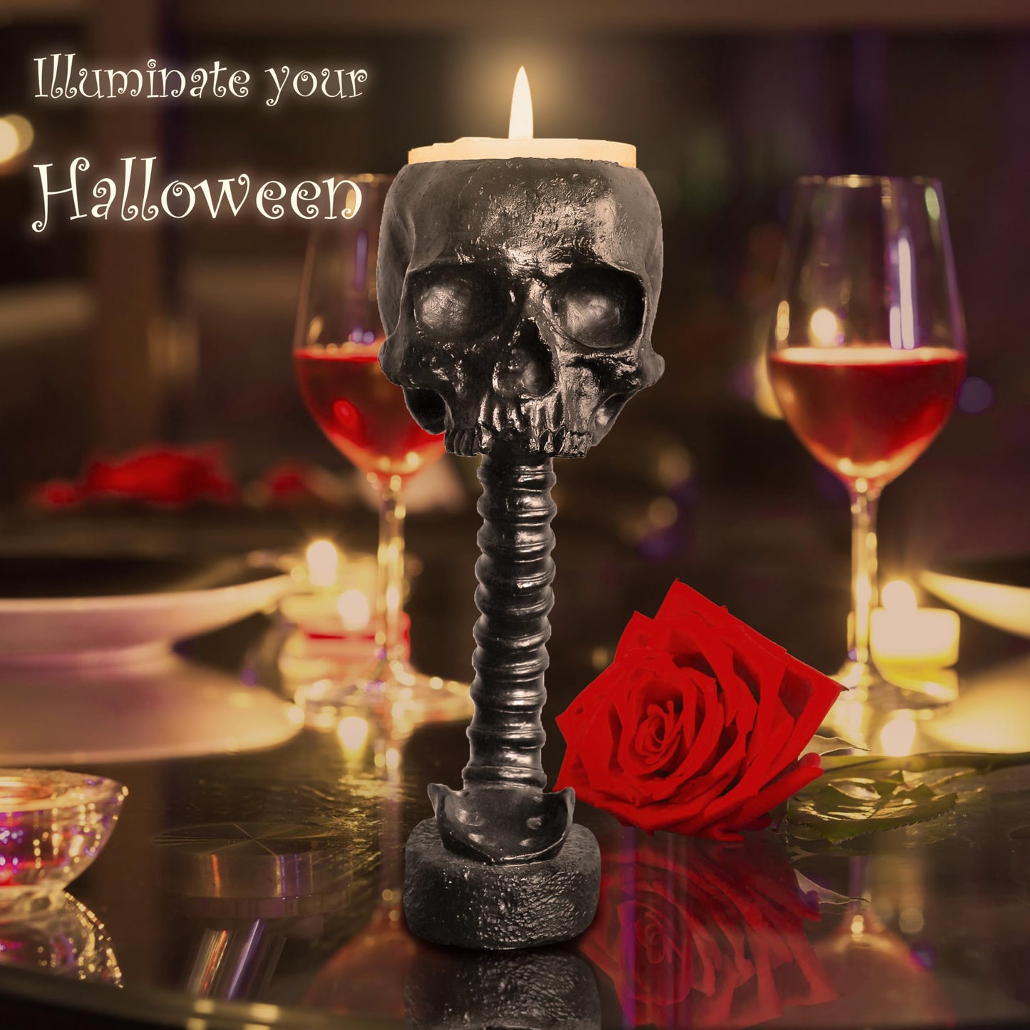 Skull Planter Spine Gothic Vase - Black Skull Candy Bowl, Horror 11.6" Halloween Flower Vase Goth Decor, Spooky Home Decor Skeleton Planter Pot, Candle Holder, Spooky Gifts For Women, Men, Girlfriend.