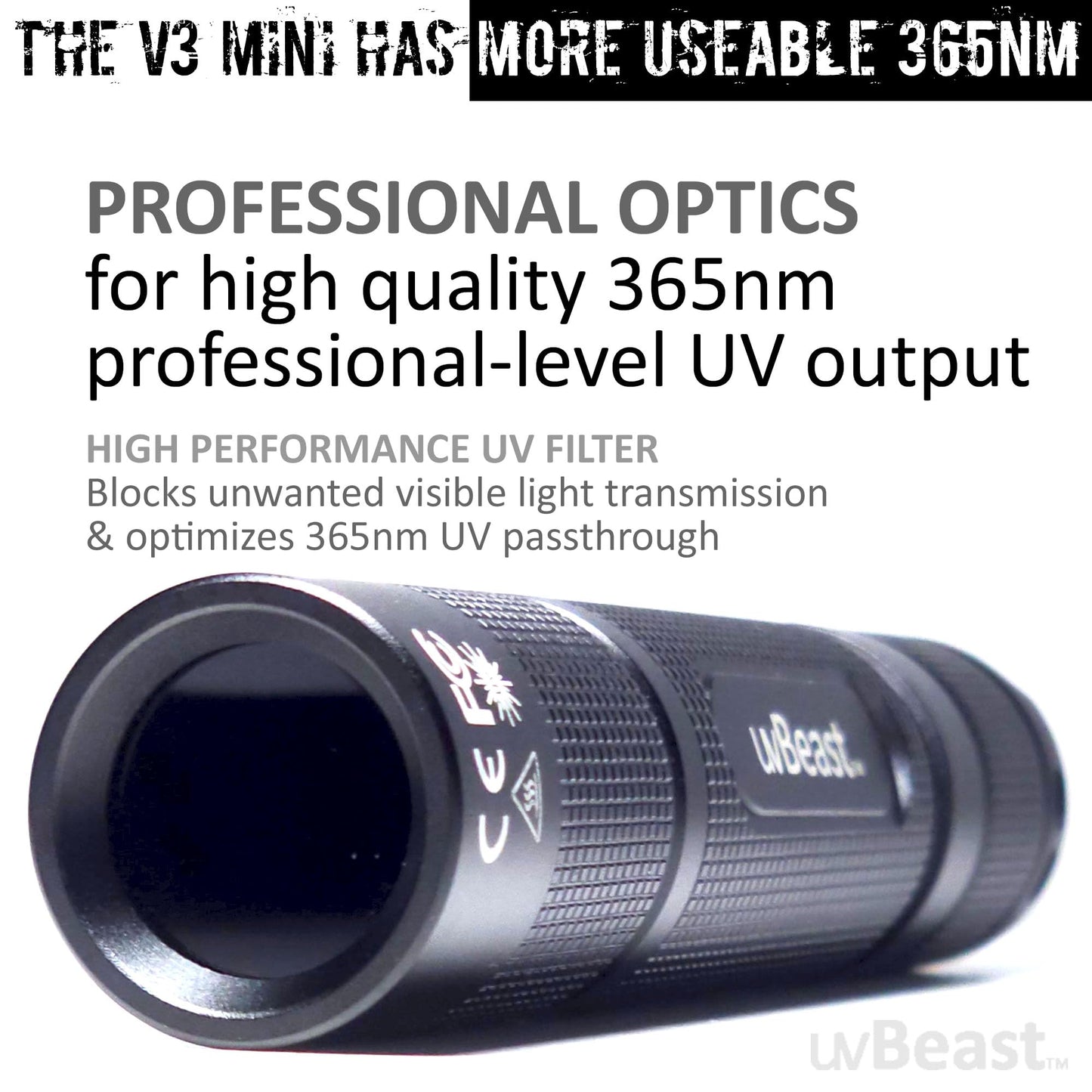 uvBeast New V3 365nm MINI - Black Light UV Flashlight – High Definition Pure Ultraviolet - Professional Grade High Power Upgraded 5 Core UV LED – USA Stock