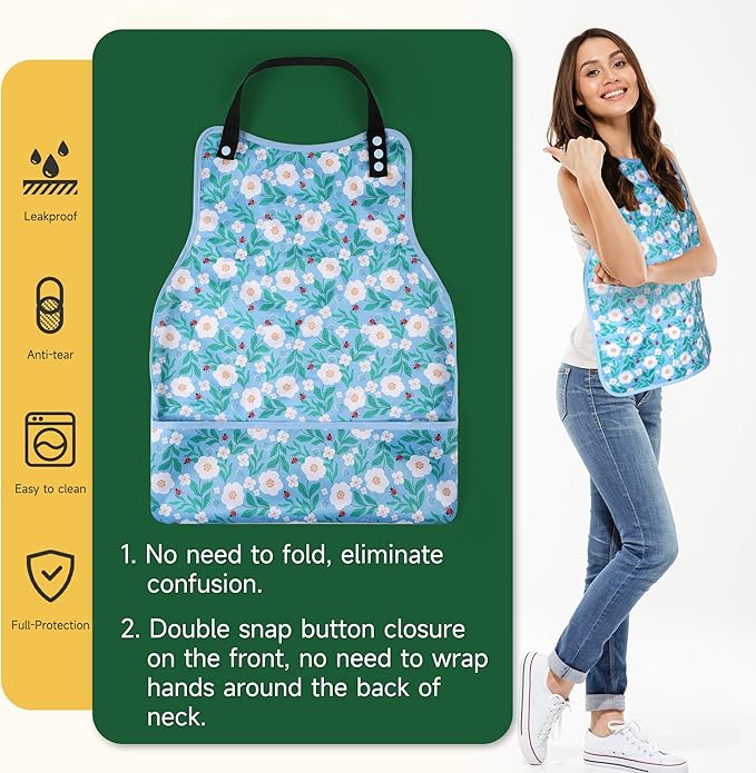 Adult Bibs-3 Pcs Washable Clothing Protector with Upgraded Crumb Catcher