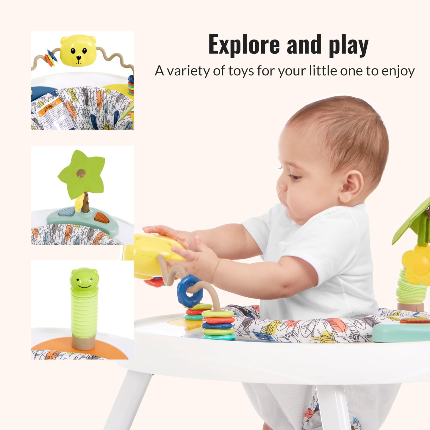 Dream On Me Curio Sit N Seek Baby Activity Center in Mint, 2 in 1 Activity Center and Play Table with 3 Detachable Toys and Music, 3 Level Height Adjustable Positions