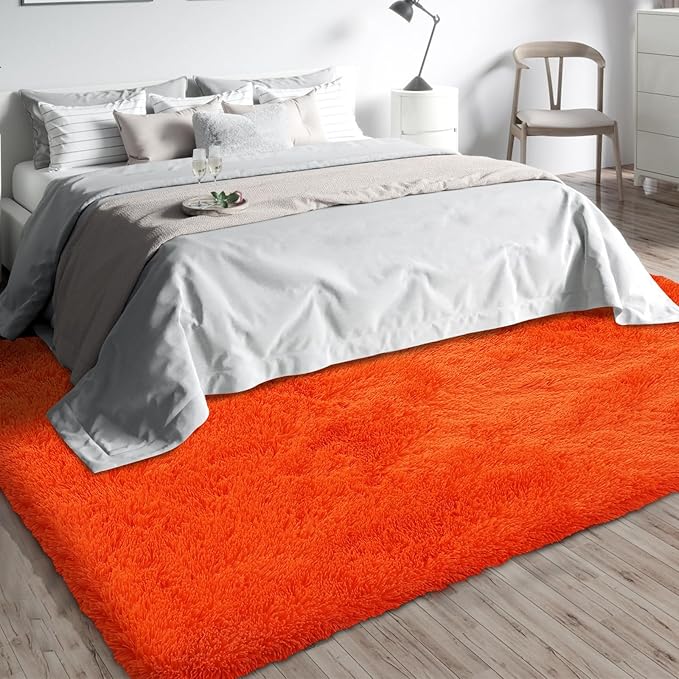 Orange Shag Area Rugs for Bedroom Living Room,5X8 Ultra Soft Fluffy Area Rugs for Dorm, Indoor Carpet Nursery Rugs for Kids Room Home Halloween Decor