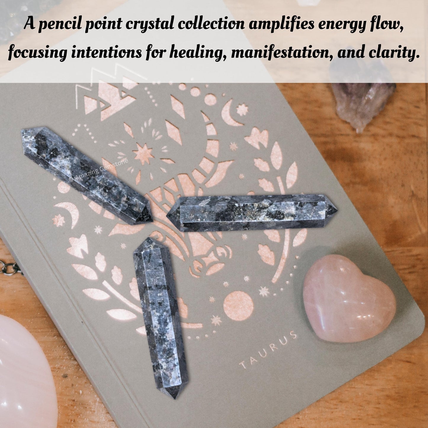 Amazing Gemstone Larvikite Crystal Points Bulk Healing Crystals&Stones - Pack of 3 Double Terminated Healing W& Point Bulk Crystals for Crafts, Crystal Grid, DIY Work - Premium Crystals