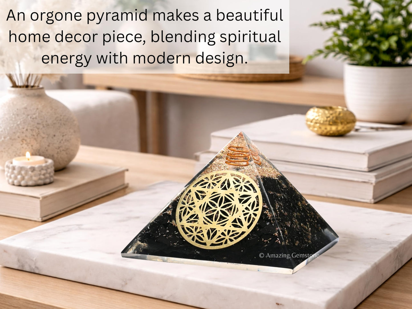 Amazing Gemstone Large Black Tourmaline Orgone Pyramid Crystal, Star of David Orgonite Pyramid - Positive Energy Healing