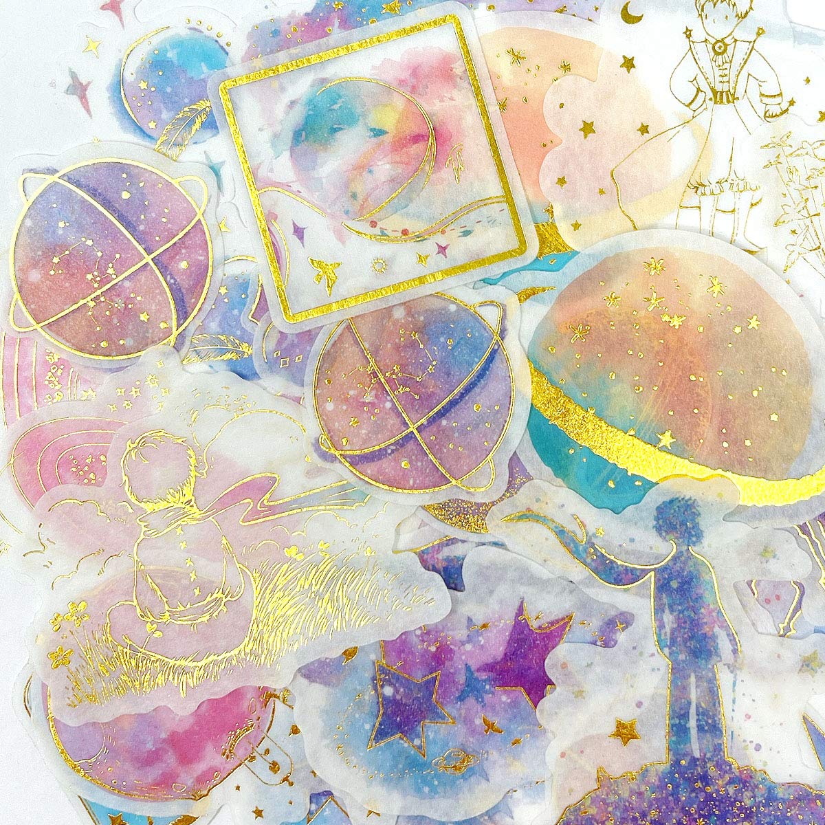 allydrew Decorative Scrapbooking Washi Stickers, DIY Crafts for Stationery, Diary, Card Making (60 pcs), Gold Foil 1 (Celestial)