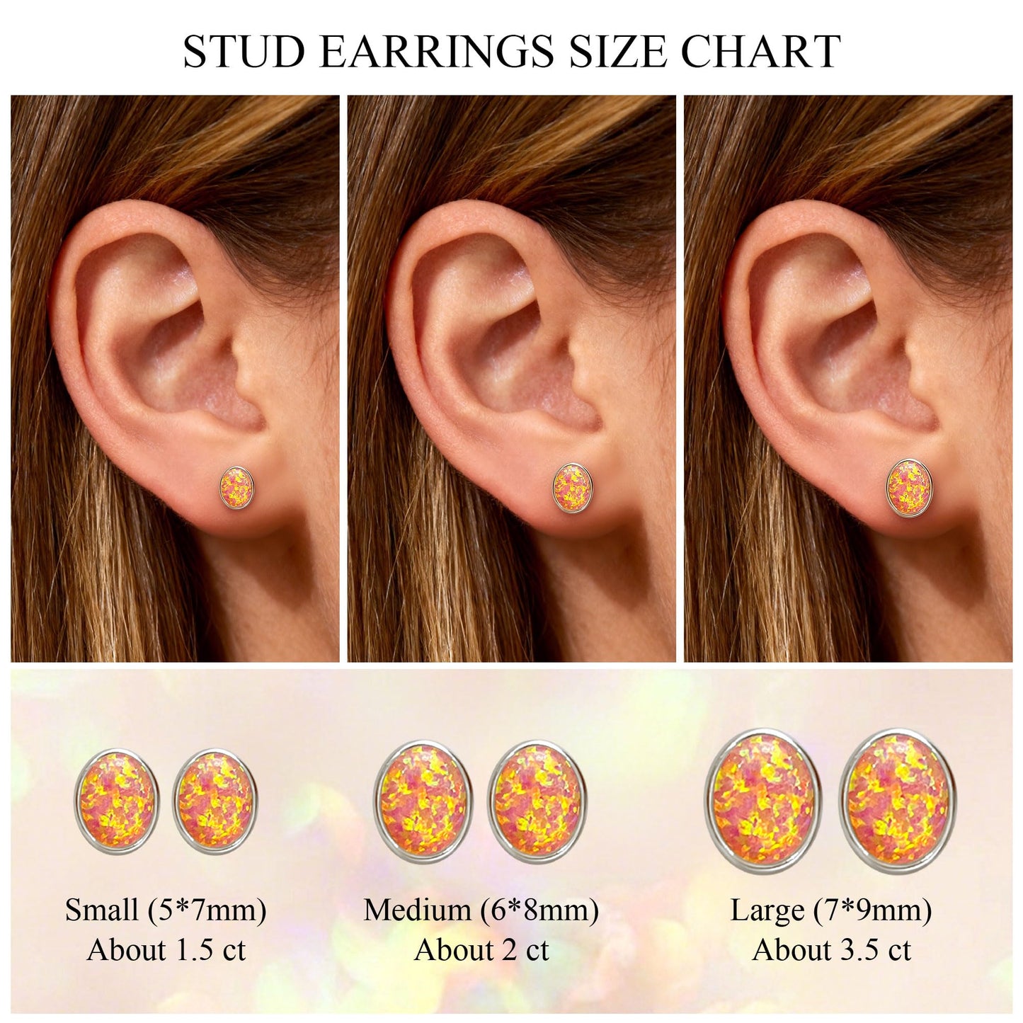 JiayangJY Silver Red Fire Opal Stud Earrings for Women Sterling Silver Oval Shape 7mm Opal Earrings with Push Back