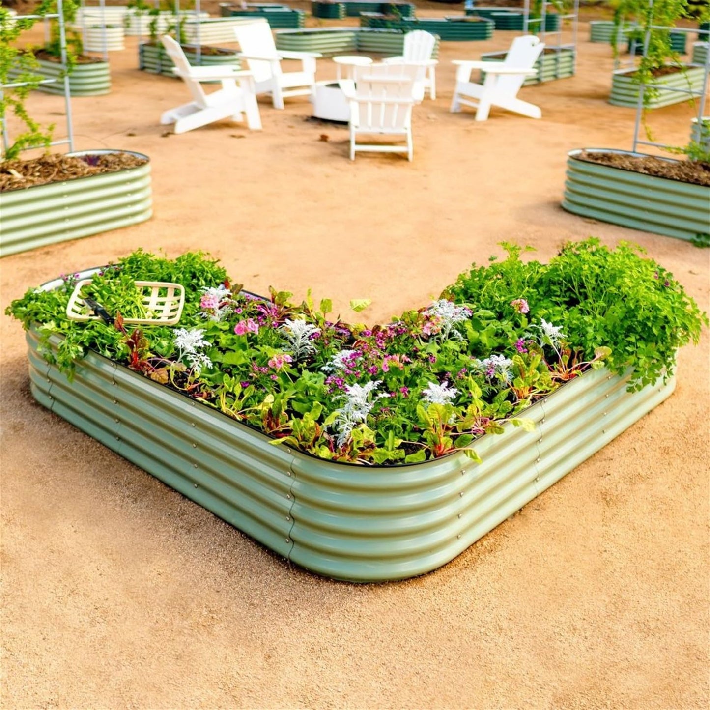 Vego garden 17" Tall L-Shape Raised Garden Bed Metal Raised Planter Bed for Vegetables Flowers Ground Planter Box, Large Size