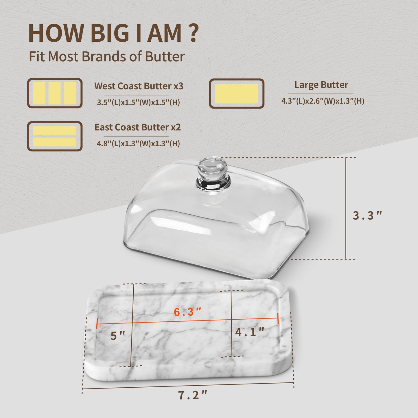 XenMee Marble Butter Dish with Lid, Elegant Large Capacity Butter Holder for Countertop & Refrigerator – Natural Cool Surface Keeps Butter in an Ideal Spreadable State – White Butter Container