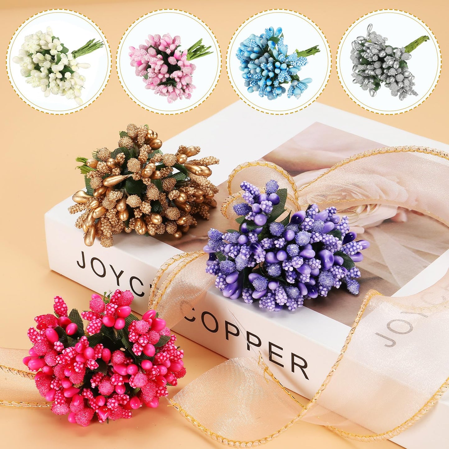 PATIKIL Mini Artificial Pip Berry Picks Bunch, 144Pcs Fruit Flower Stamens for Craft DIY Wreaths Wedding Floral Arrangements Decoration, Army Green
