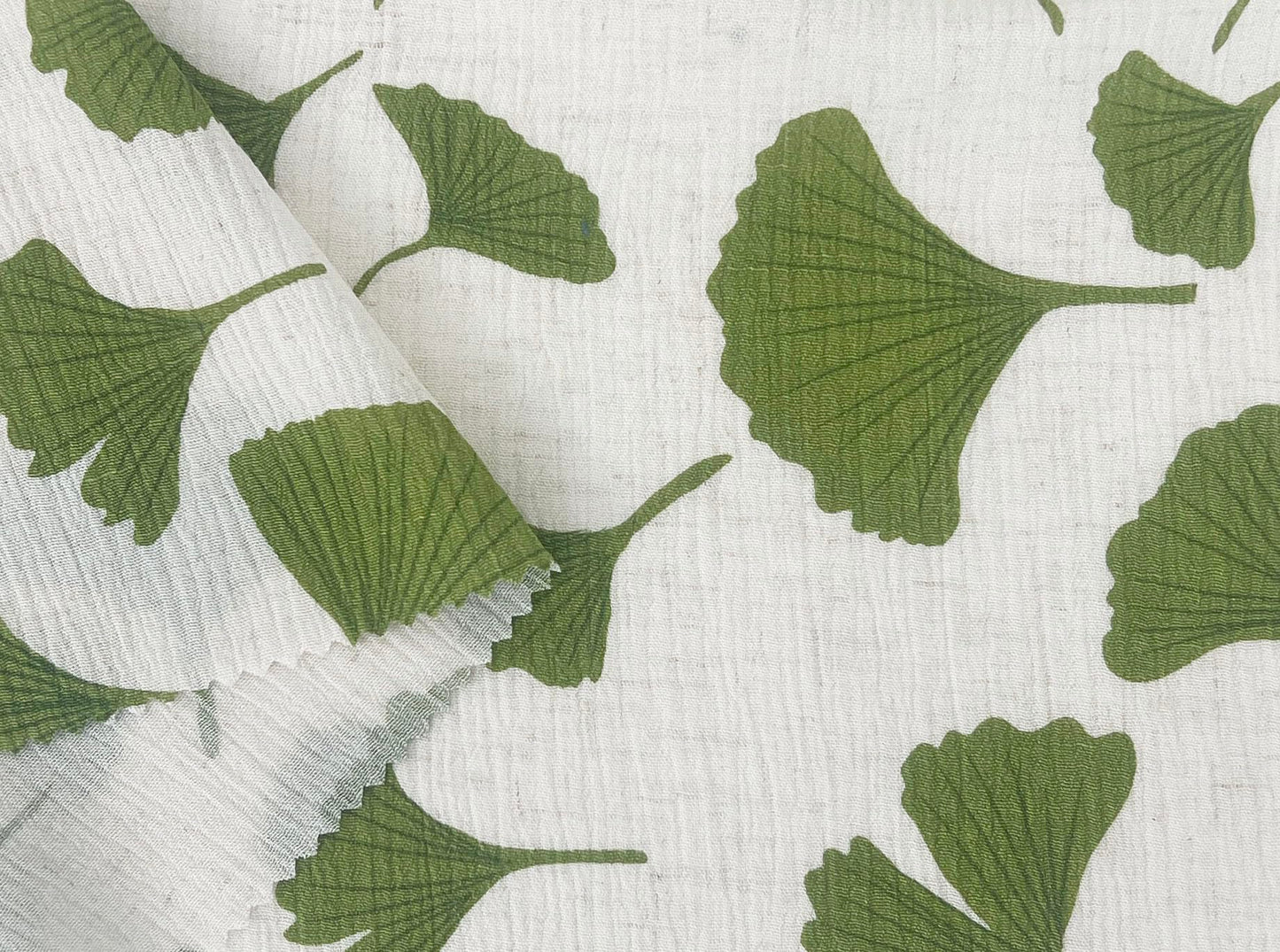 Linen Rayon Blend Fabric by The Linen Lab – Lightweight, Soft, 42"~43" Wide, Pre-Washed Material for Sewing, Clothing, Crafts & DIY (1 Yard pre Cut, Green Ginkgo with Subtle Wrinkle Effect)