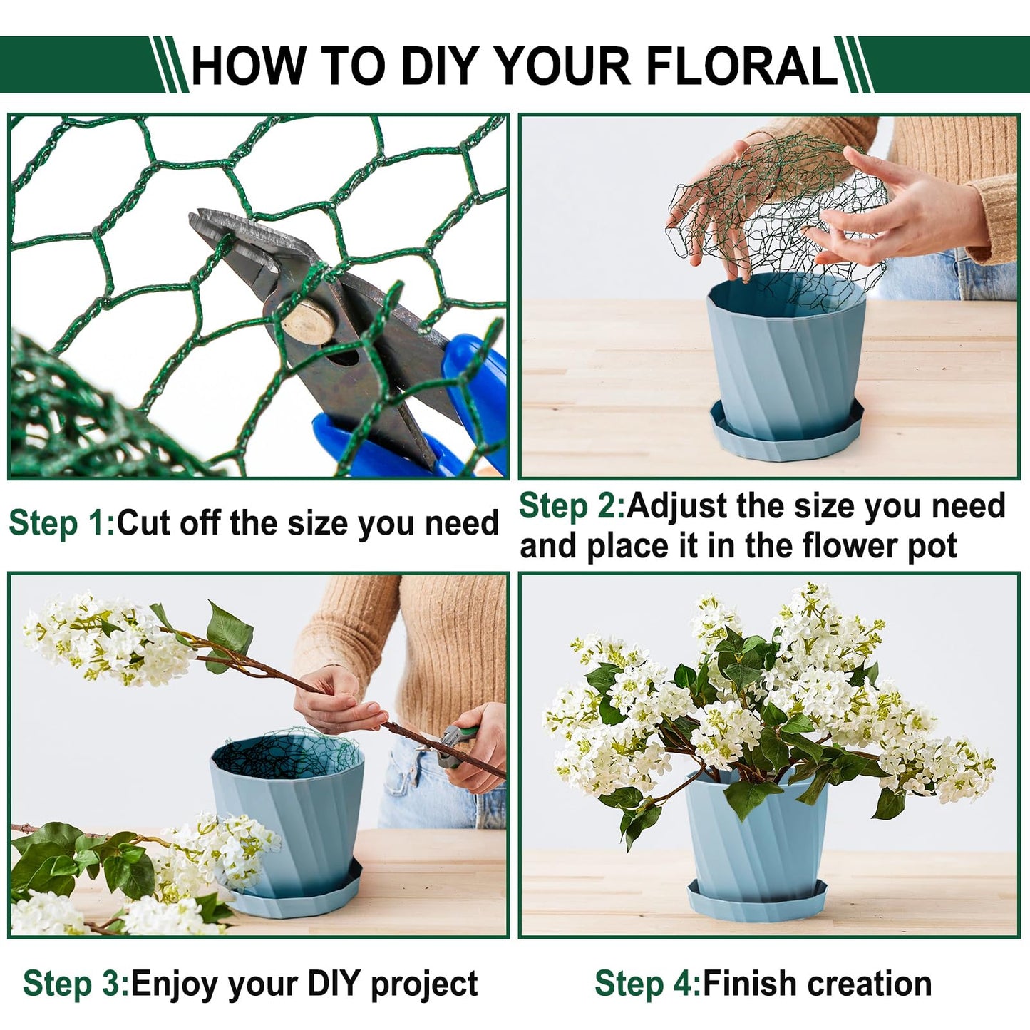 Floral Wire Netting, 4 x 118 Inch Mesh Netting with Plier, Protect Plant & Decorate Flower Arch, DIY Craft