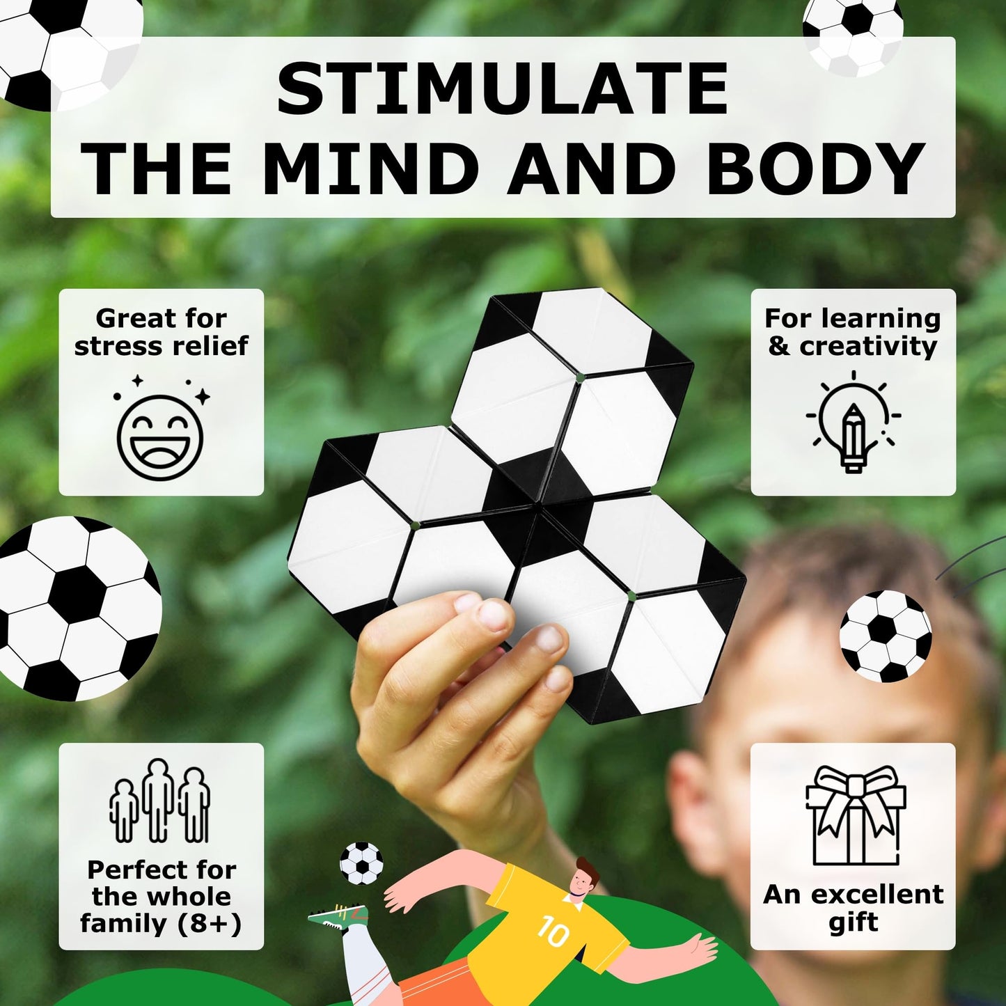 Shashibo Shape Shifting Box – STEM Fidget Toy with Ultra Strong Magnets, Puzzle Cube Transforms into 100+ Shapes, Sensory Gift for Kids, Teens, and Adults (Soccer)