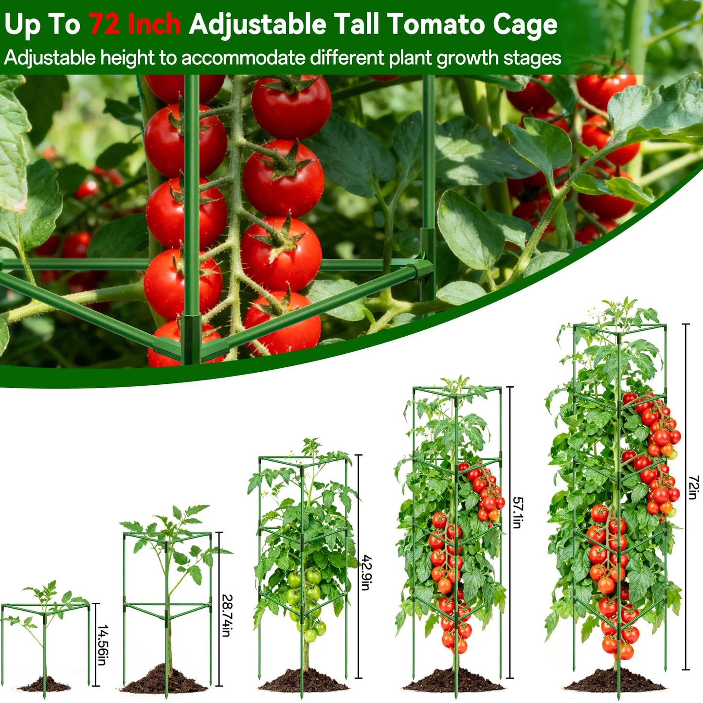 Halatool 72 Inch Tall Tomato Cages Heavy Duty, 4 Pack Metal Adjustable Plant Support Stakes for Pots, Large Trellis for Garden Climbing Vegetables Cucumbers Flowers Fruits