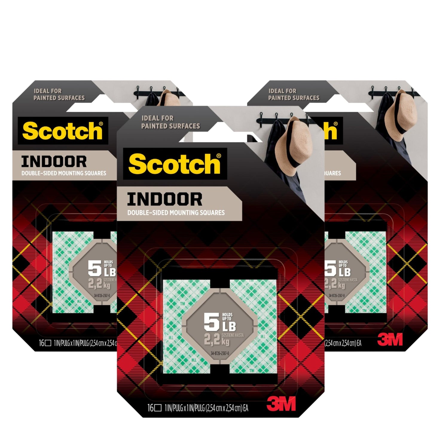 Scotch Removable Mounting Squares, 1 in x 1 in, Double-Sided Foam, 16 Squares (Pack of 3)