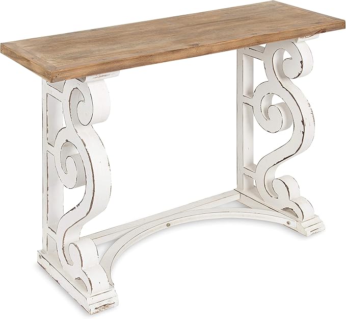 Kate and Laurel Wyldwood Country French Solid Wood Console Table - Rustic/White Legs - Natural Wood Top