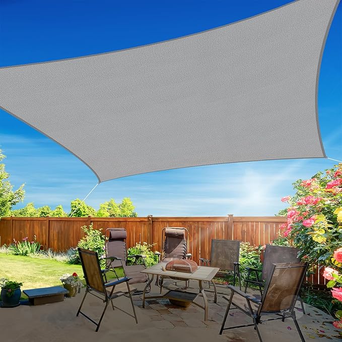 12'x16' Sun Shade Sail, UV Protection Outdoor Shade, Curved Tear Resistant Heavy Duty Sun Shade for Patio Garden, Backyard, Deck, Car Port, Playground, (Grey)