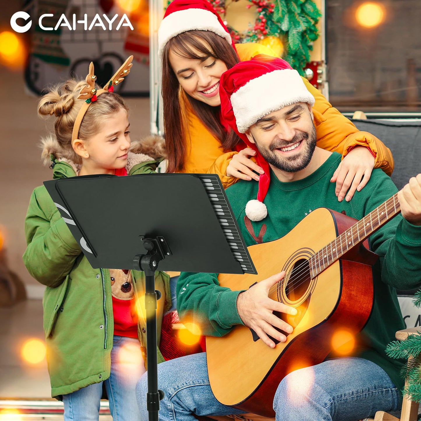 CAHAYA Music Stand for Sheet Music - Dual-use Converts to Desktop Stand Portable& Foldable 31.4-57in Height Adjustable Sturdy to Holds Thick Book or Tablet Include Carrying Bag Sheet Music Folder Clip