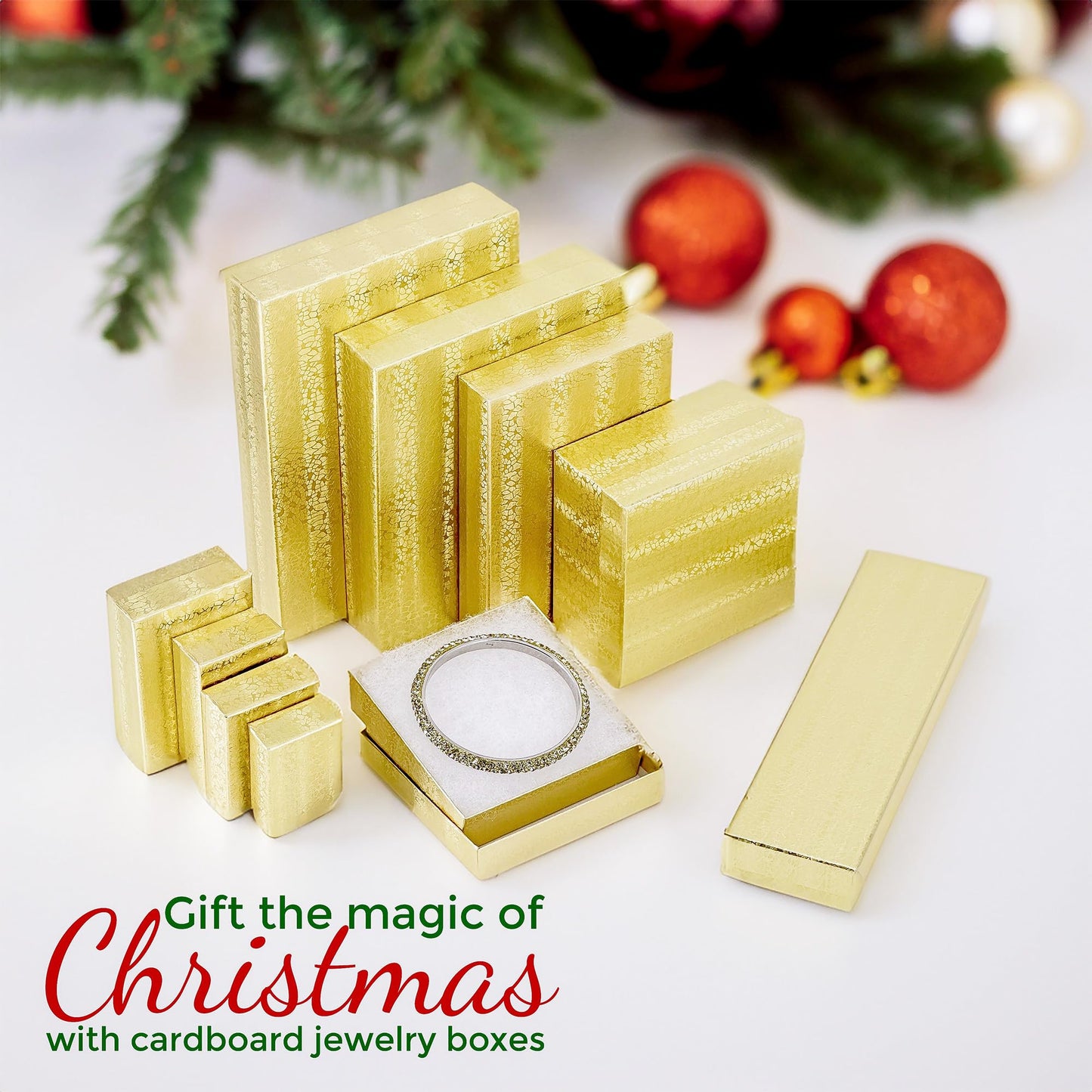 TheDisplayGuys - 25-Pack #33 Cotton Filled Cardboard Paper Jewelry Boxes Gift Case - Gold Foil (3.5" x 3.5" x 1.0") - for Shipping or Storage