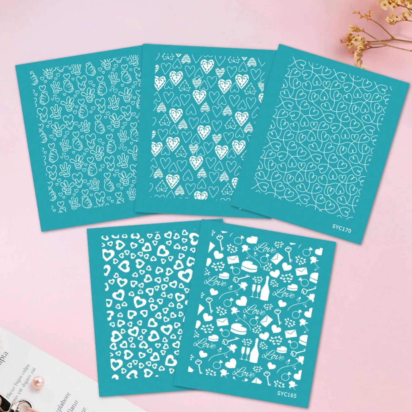 Briartw 5 Pattern Clay Silk Screen Stencil Set for Polymer Clay – Valentine's Day Earring Stencil Set - DIY Craft Templates – for Polymer Jewelry,Earrings,Sculpting & Decorative Art - 4.13x3.35 Inch