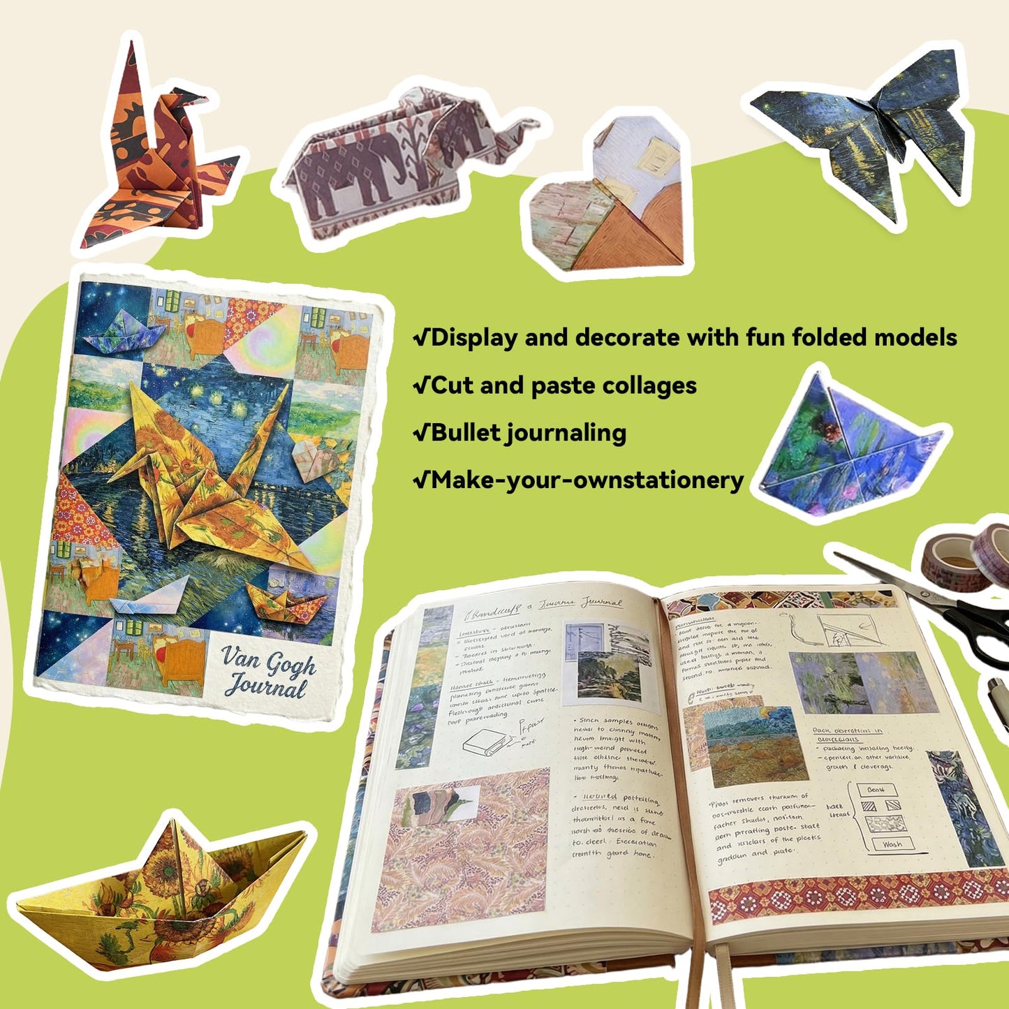JoyCat Origami Papers, 6x6 Inches - 200 Sheets Premium Origami Paper Kit – Double Sided Patterned Paper (4-Theme Mega Pack) – Van Gogh & Monet Art, Ethnic Designs