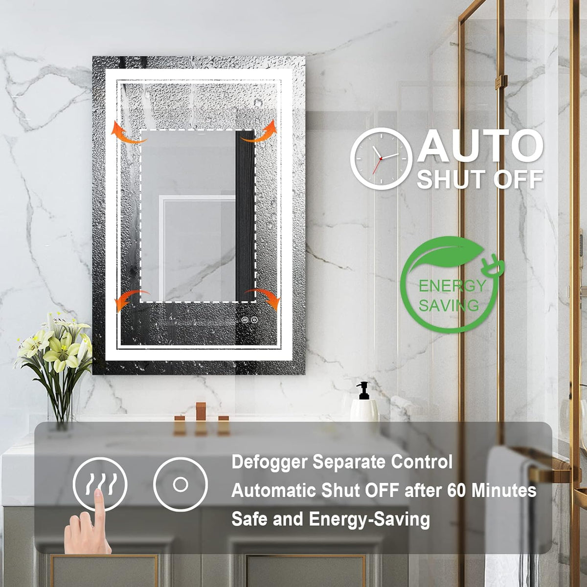 WELLFOR LED Bathroom Vanity Mirror 24 x 36 Inch, Lighted Anti-Fog Dimmable Mirror, IP44 Waterproof Wall Mounted Makeup Mirror, Packed with US Standard Plug and Touch Switch, (Horizontal/Vertical)