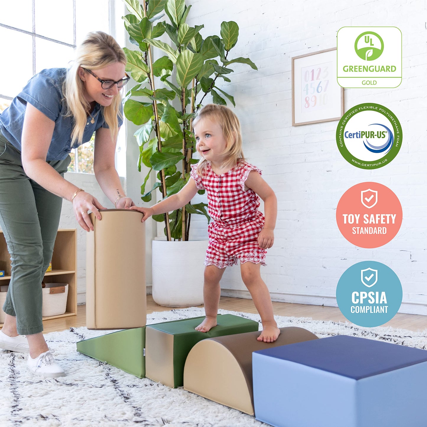 ECR4Kids SoftZone Climb and Crawl Active Playset, Building Blocks, Earthtone, 5-Piece