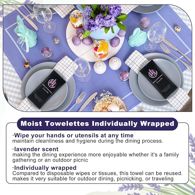 Moist Cotton Towel Bulk Moist Towelettes Individually Wrapped,White Towel Services,Refreshment Pre Moistened Towels for Dentist Travel Sport Party Hotel （Lavender,100)
