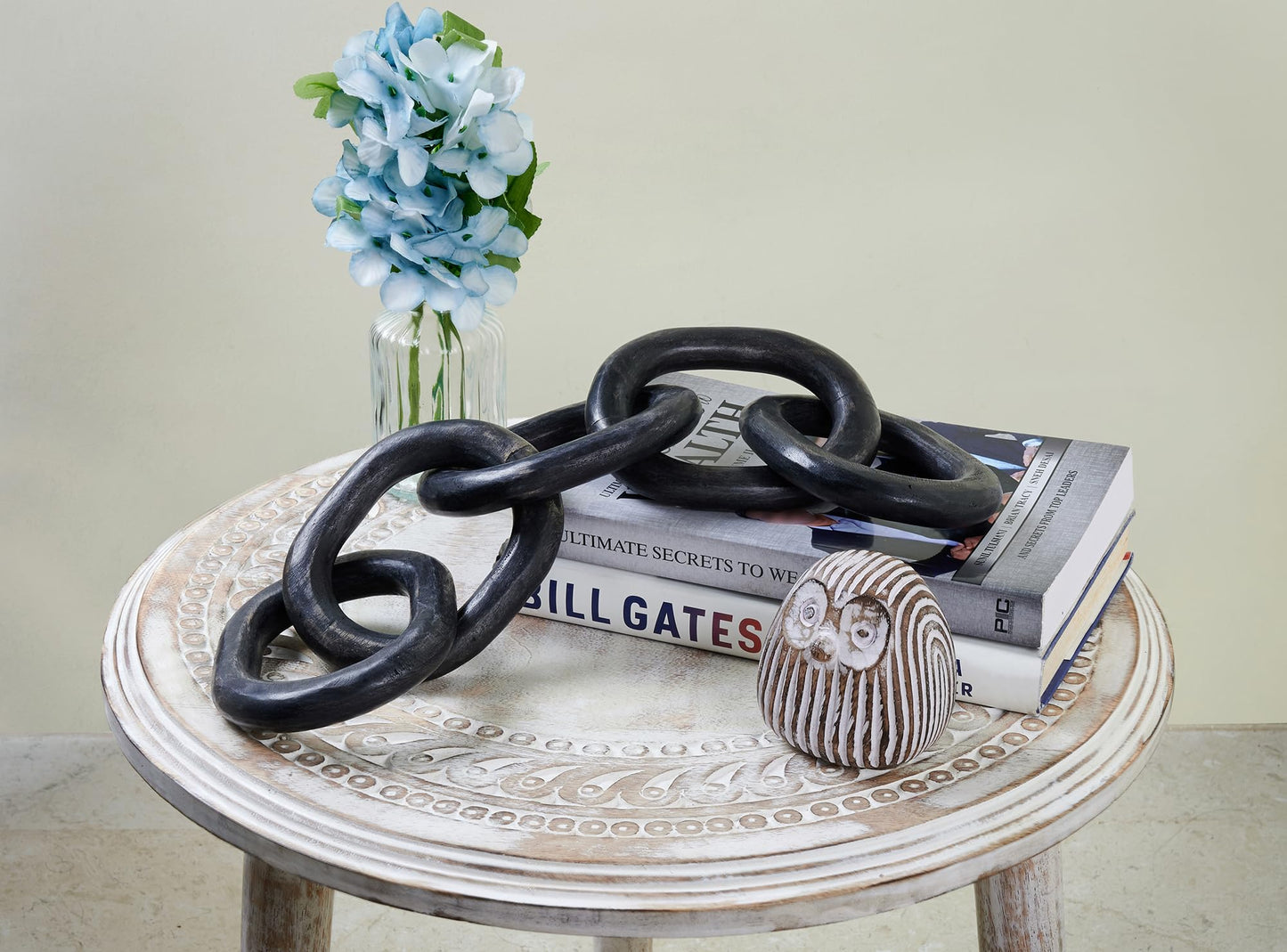Eximious India Wood Chain Link Decor Hand Carved 5-Link Wood Knot Decorative Chain, Rustic Link Decorative Object Large Wooden Chain for Home Living Room Coffee Table Farmhouse BLK 16 x 4 x 2