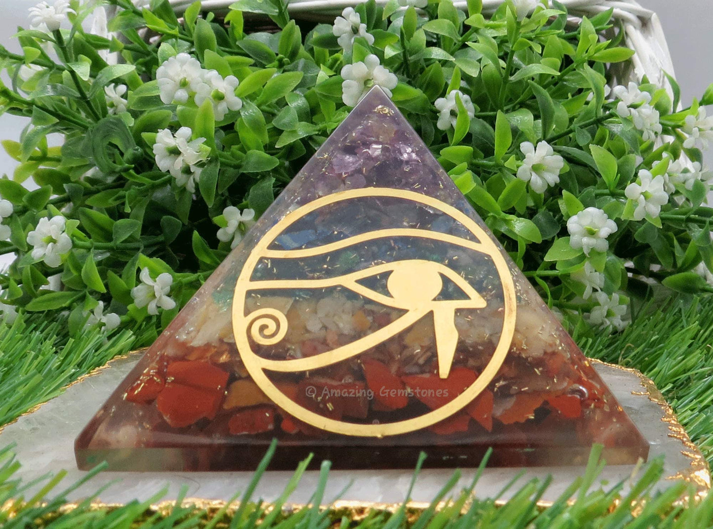 Amazing Gemstone Large Orgone Pyramid | Natural Chakra Pyramid Crystal | Eye of Ra Orgonite Pyramid | Organ Pyramids Positive Energy Healing