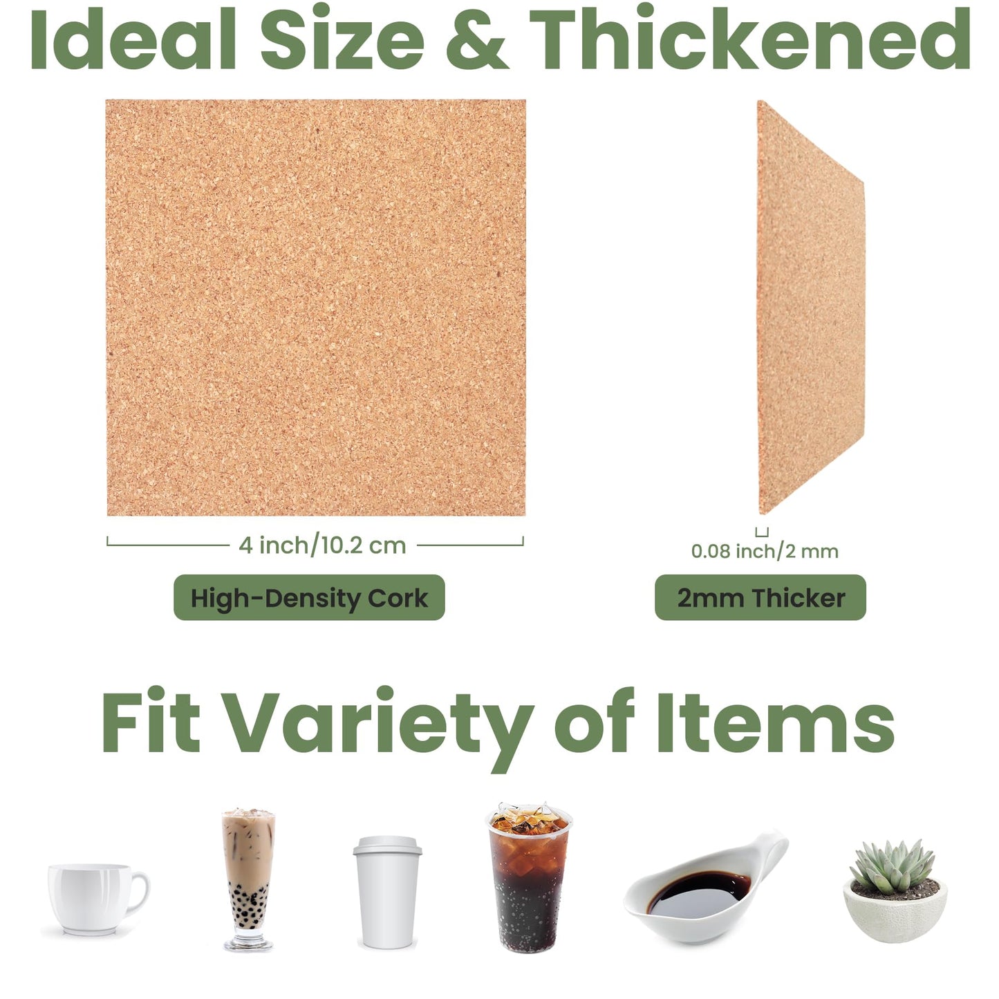 GravGrow 72 Pcs 2mm Thick Self-Adhesive Cork Sheets Cork Coasters, 4 x 4 Inch Square Cork Board Cork Tiles, Backing Cork Mats with Strong Adhesive-Backed for DIY Coasters, Brown, UN004-3