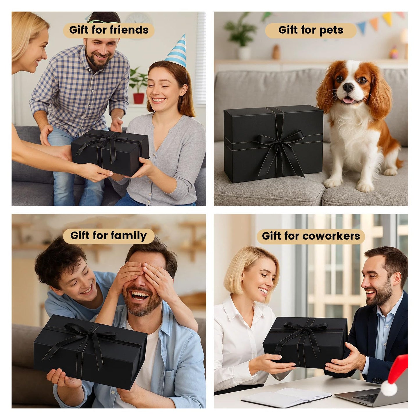 VGOODALL Black Gift Box, 14x8.7x4.3 Inches Large Gift Boxes with Magnetic Lids for Presents Anniversary Wedding Groomsman Proposal Birthday