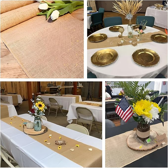 6 Pack Natural Burlap Table Runners (12 x 72 Inch) | Rustic Jute Table Runners for Wedding, Farmhouse, Thanksgiving, Coffee Table Decor Cover, Fall Décor & Parties