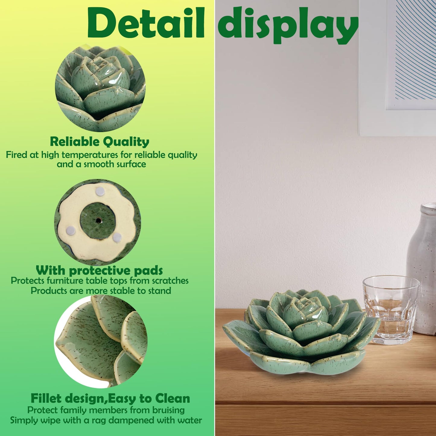 Hydrone Design Ceramic Succulent Flowers Table Top with Stable Base, 3D Handmade Tablescape Decorative (Green)