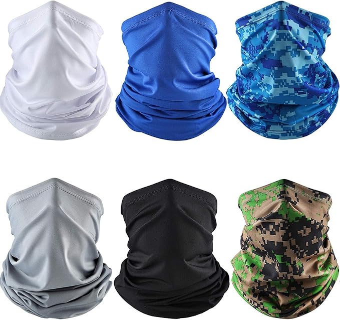 Geyoga 6 Pieces Winter Face Mask for Men UV Protection Mask Sunscreen Breathable Windproof Neck Gaiters Scarf Fishing Cycling Running (Simple Colors)