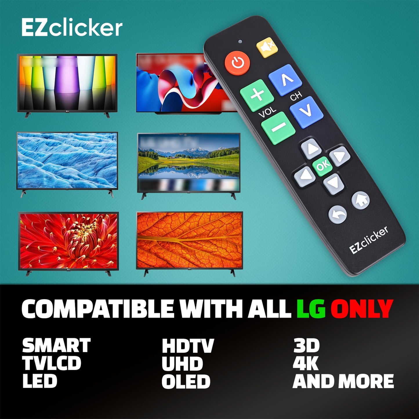 LG Replacement TV Remote Compatible with LG TV's ONLY (Black) Big Button, Simplified and Easy to Use (2xAAA Batteries not Included)