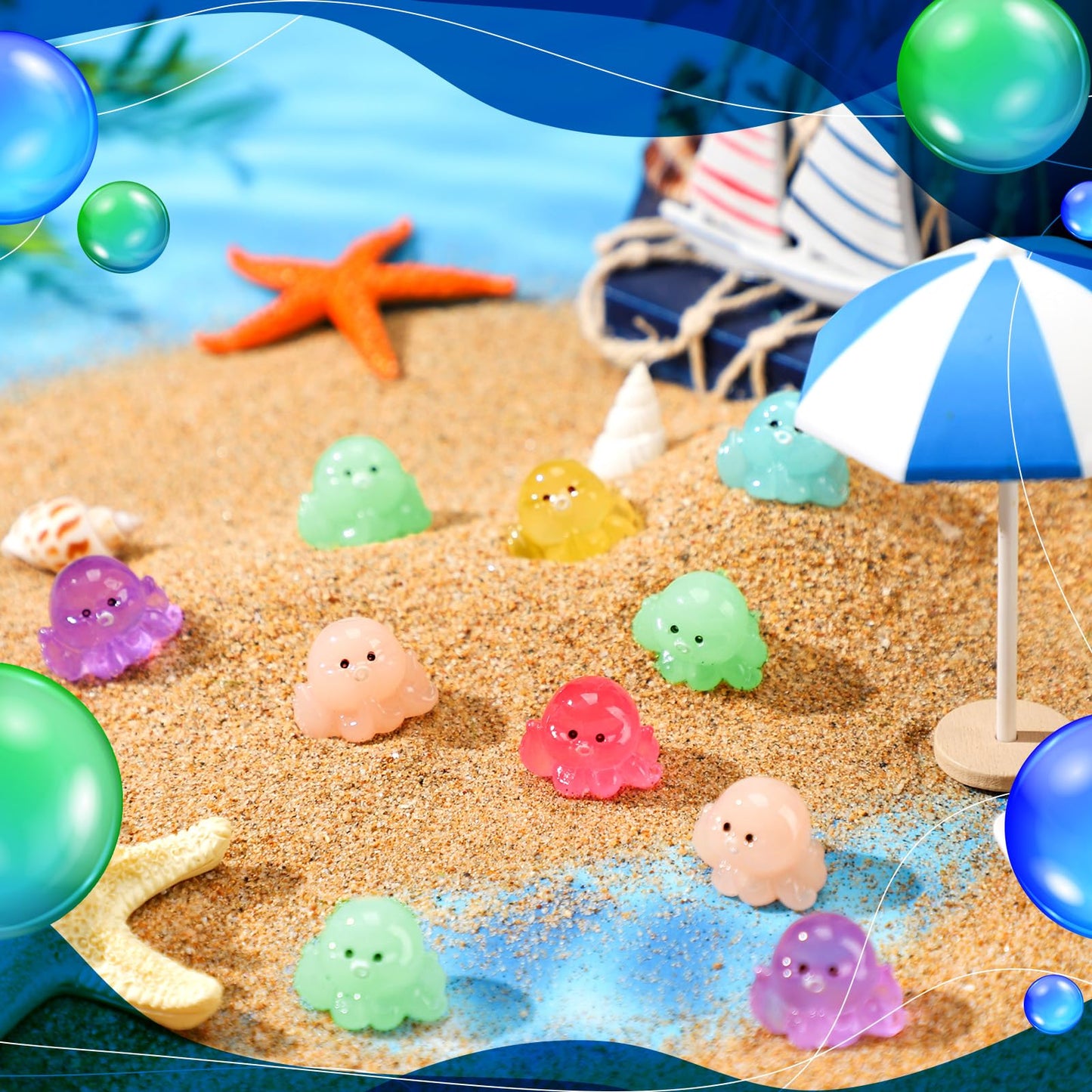 Liliful 160 Pcs Glow in Dark Luminous Miniature Garden Accessories, Mini Resin Octopus Luminous Micro Landscape Octopus Miniature Figures for DIY Kit Christmas Birthday Gifts Decoration