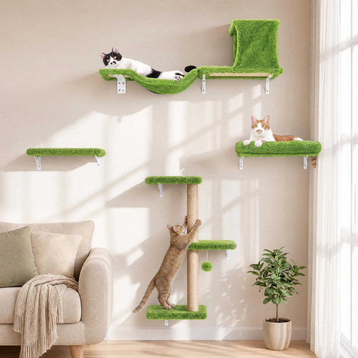 FUKUMARU Cat Wall Shelves, 4 in 1 Set, Beige