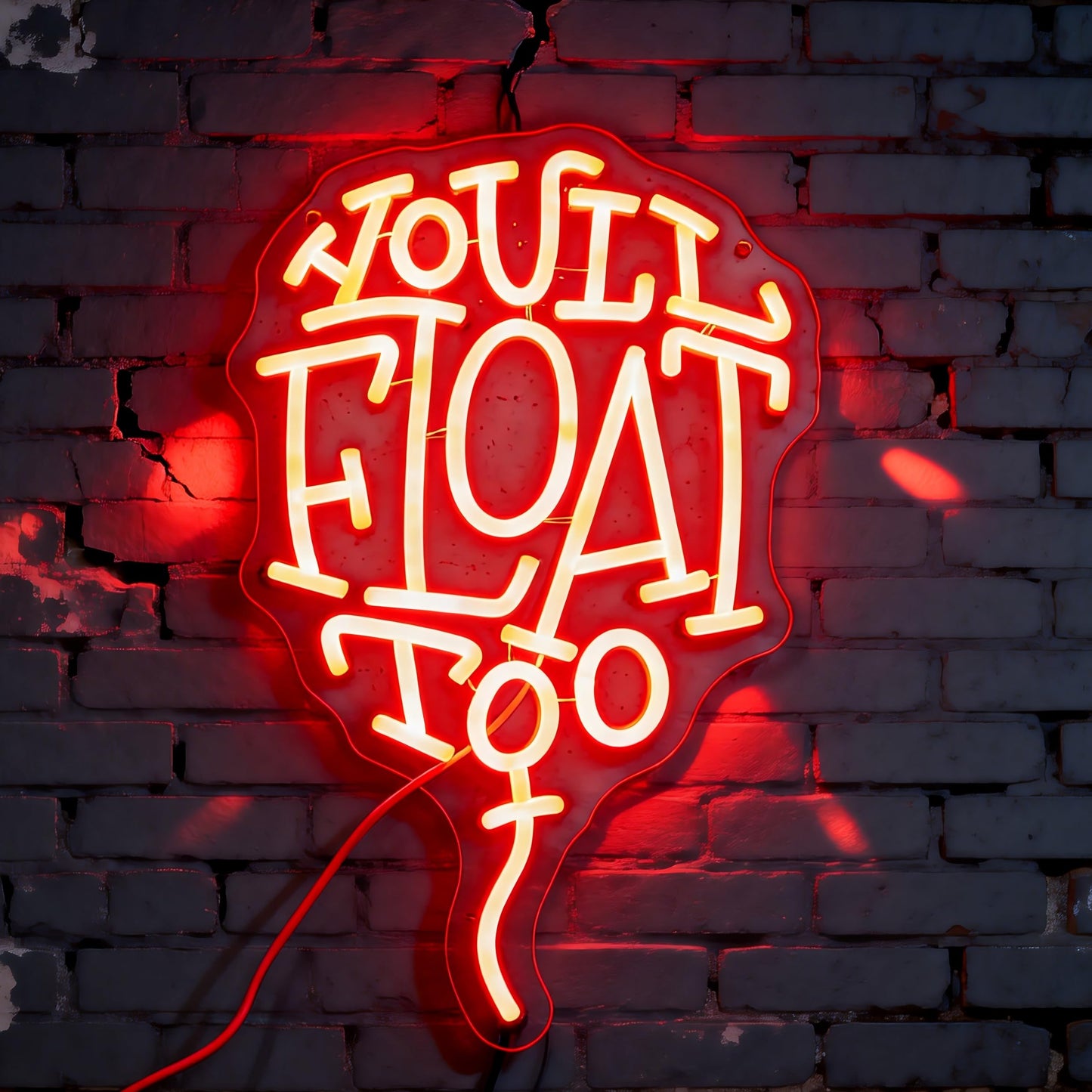 You'll Float Too Neon Sign, Dimmable LED Wall Light, USB Powered Horror Movie Decor for Gothic Room, Creepy Clown Fans, Spooky Halloween Wall Art & Scary Gift