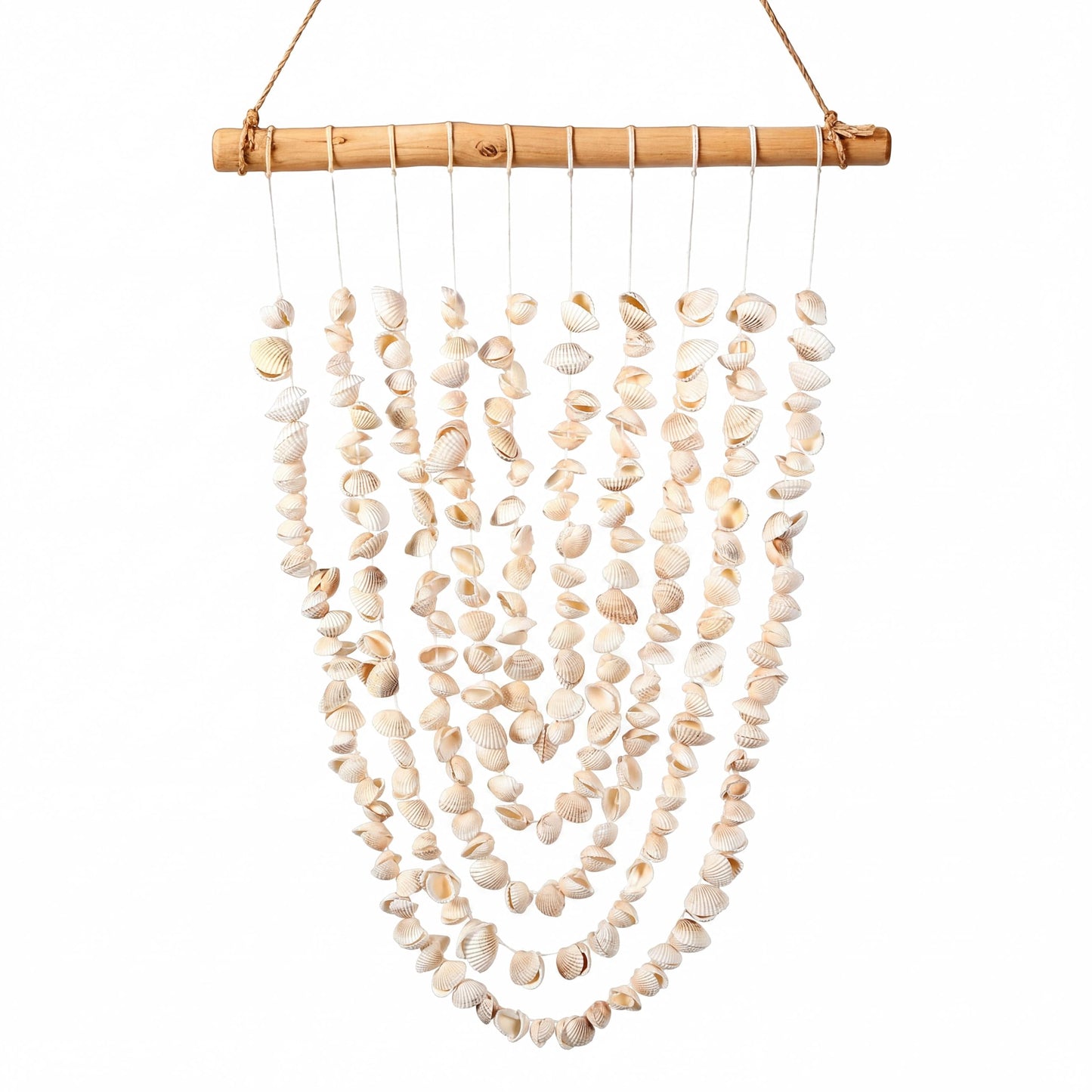 Novabright Seashell Wall Hanging Decor Coastal Beach Shells Wind Chimes 20.4 Inch Handmade White Sea Shells with Driftwood Farmhouse Rustic Ocean Wall Art for Summer Bedroom Bathroom Living Room