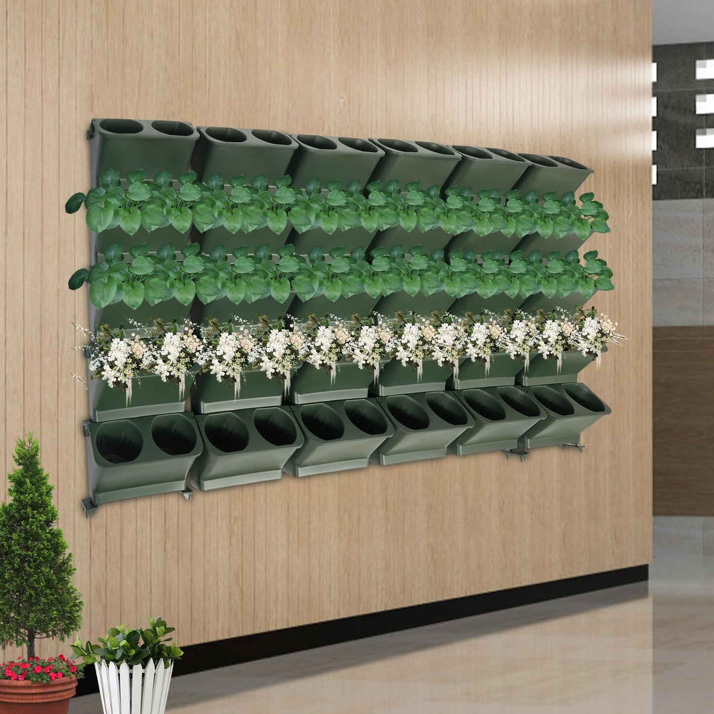 HOLMZCED 30 Pcs Wall Mounted Planter, Wall Flower Pot Holder Plastic Hanging Planter Vertical Wall Plant Container Green for Indoor Outdoor Plants