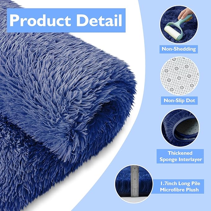 8x10 Fluffy Area Rugs for Living Room,Shag Area Rug for Bedroom,Blue Soft Fuzzy Rug Non-Shedding Indoor Plush Carpet for Kids Bedroom Nursery Home Decor