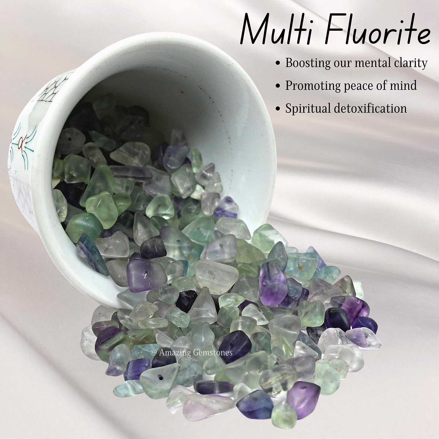 Multi Fluorite Pre Drilled Natural Crystals Crushed Chips Beads for Jewelry Making, DIY Handmade Healing Crystals (25 Inch Strand)