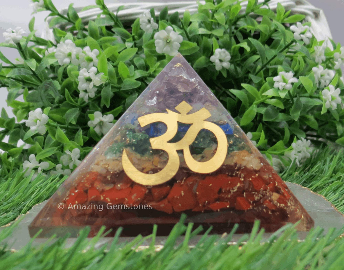 Amazing Gemstone Large Orgone Pyramid | Natural Chakra Pyramid Crystal | OM Orgonite Pyramid | Organ Pyramids Positive Energy Healing