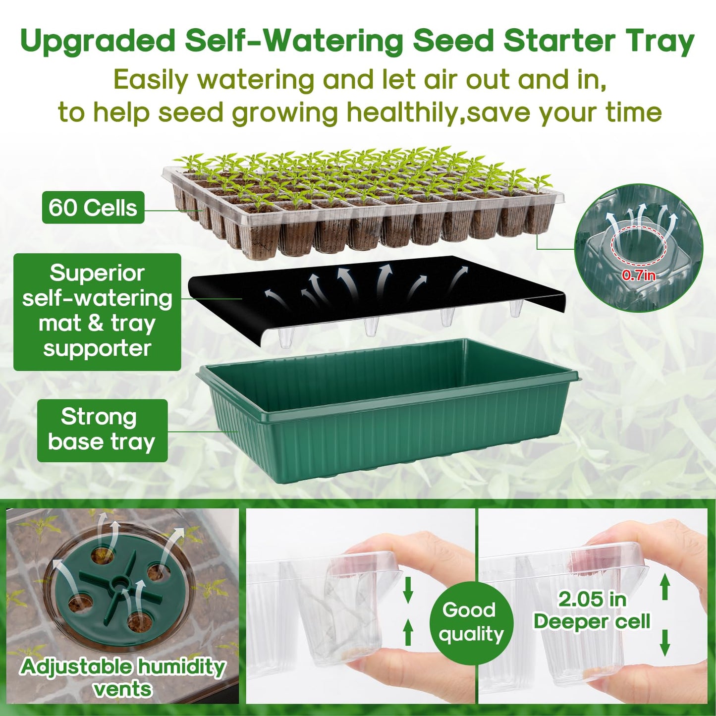 BlumWay 120-Cell Self-Watering Seed Starter Tray with Grow Light, 1-24H Timer, Seed Starter Kit with 4.02" Humidity Dome, Seedling Tray for Indoor Plant Starter, Plant Germination Trays-Green