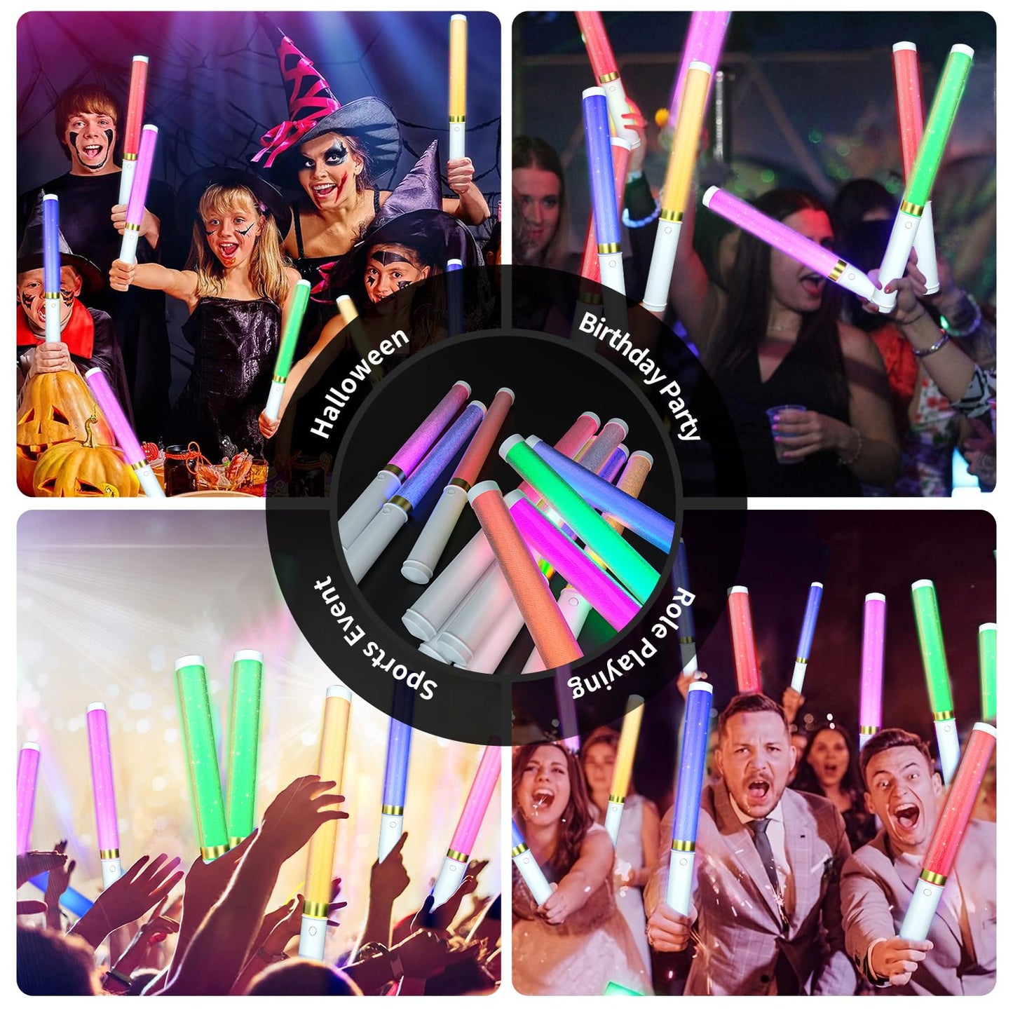 Bsgifts LED Glow Sticks 2 Pack, Reusable 15 Colors Light Stick Bulk, Glow Party Supplies for Wedding, Birthday, Raves, Concert, Camping, New Year, Halloween, Christmas (with AAA Battery)