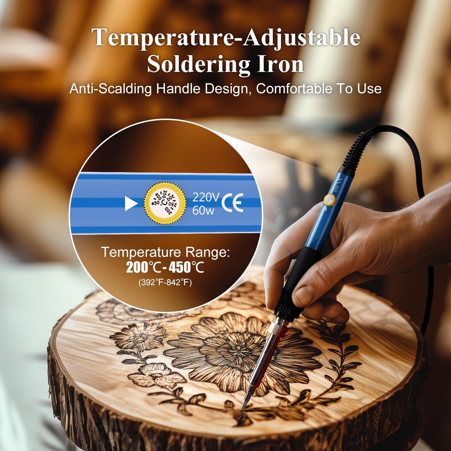 Wood Burning Kit 113pcs Professional Wood Burning Tool Adjustable Temperature Wood Burner Tools Set with Soldering Iron for Embossing Carving DIY Adults Crafts Beginners