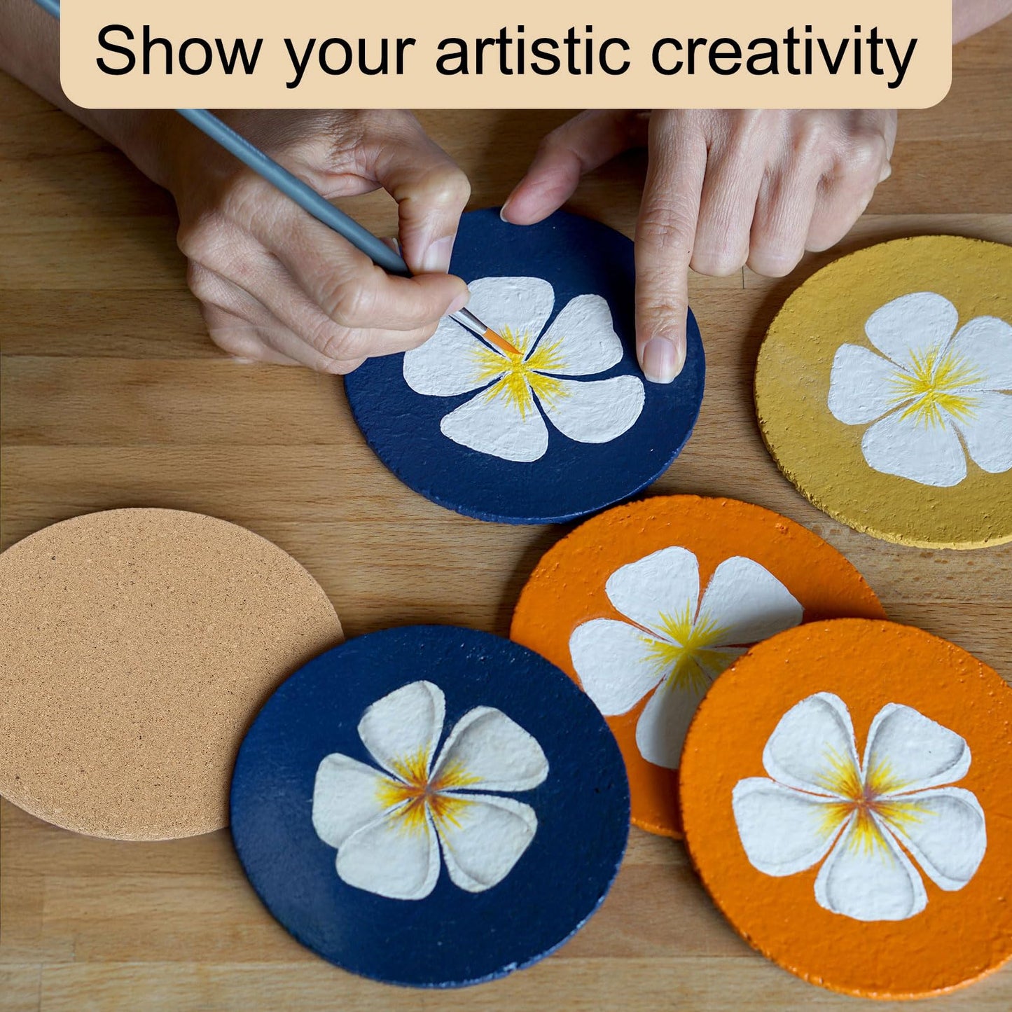 HARFINGTON 12pcs Cork Coasters 3.5 Inch 0.2 Inch Thick Non-Slip Heat-Resistant Round Absorbent Blank Coasters Reusable Wooden Coffee Coaster for Drink Home Office Bar DIY Crafts
