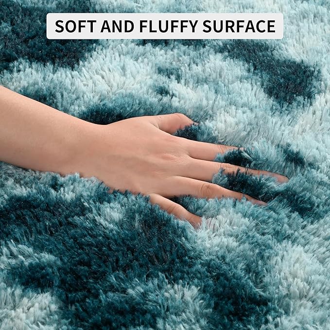 Tepook Soft Fluffy Rugs for Living Room, 5x8 Shaggy Area Rug for Bedroom, Modern Shag Rug Fuzzy Carpets for Kids, Plush Indoor Nursery Home Decor Rug with Non-Slip Bottom, Peacock Blue